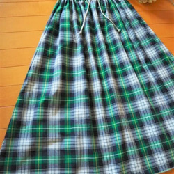 シンプルギャザースカート　フリーサイズ　グリーンチェック 3枚目の画像