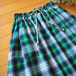 シンプルギャザースカート　フリーサイズ　グリーンチェック 4枚目の画像