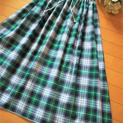 シンプルギャザースカート　フリーサイズ　グリーンチェック 5枚目の画像