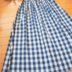 ブロックチェックのギャザースカート　ネイビー　フリーサイズ 2枚目の画像