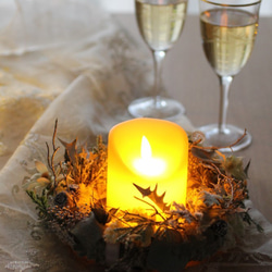 ～kobina~柊とビジューのシルバーリースとLEDキャンドルのセット/リモコン付き 6枚目の画像