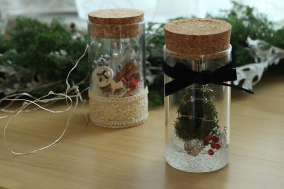 【クリスマス限定】boca~ドライフラワーのボトルランプ　tree～ 6枚目の画像