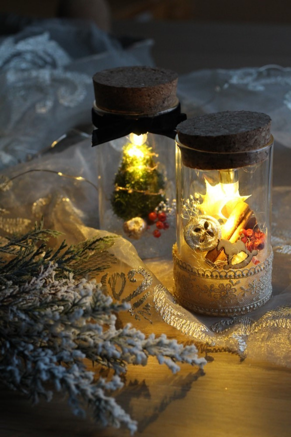 【クリスマス限定】boca~ドライフラワーのボトルランプ　トナカイ～ 3枚目の画像