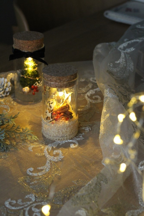 【クリスマス限定2個セット】boca~ドライフラワーのボトルランプ～ 1枚目の画像