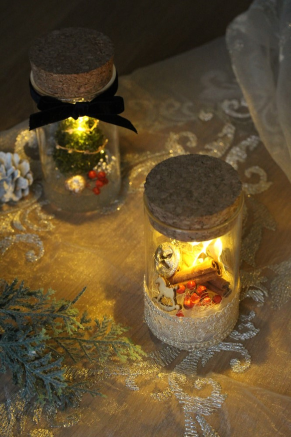 【クリスマス限定2個セット】boca~ドライフラワーのボトルランプ～ 6枚目の画像