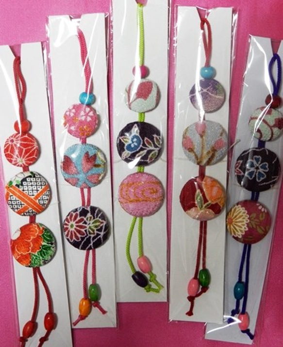 くるみボタンのバッグチャーム／ストラップ＊和柄 B-007* バッグ