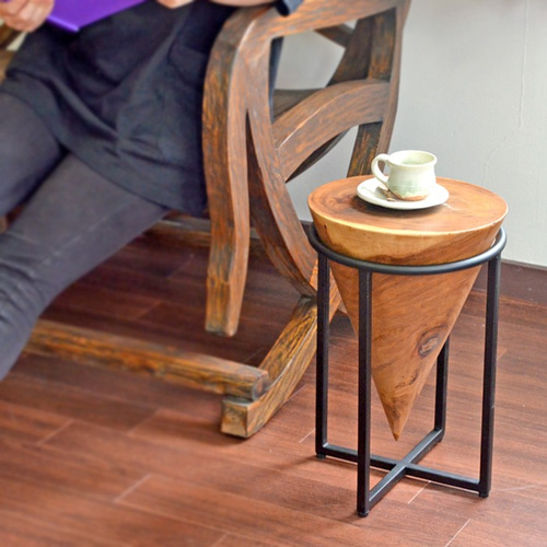 モンキーポッド ウッド × アイアン ミニテーブル《H46cm》-CONE