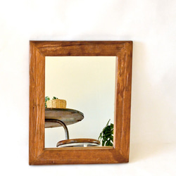 鏡 ミラー 33cm×40cm チーク 無垢 古材 古木 フレーム 引っ掛け金具付き 木製 鏡 壁掛け鏡 W-0497 4枚目の画像