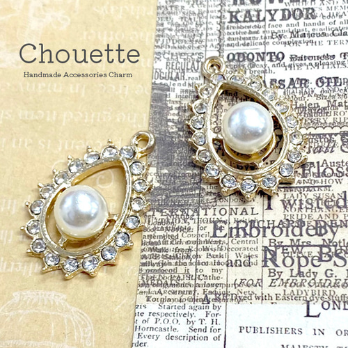 チャーム しずく ストーン パール付き ゴールド 2個 アクセサリー pt