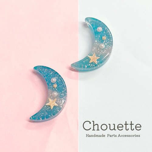 レジン三日月 デコレーションパーツ 2個 ハンドメイド アクセサリー pt