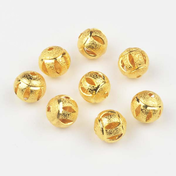 増量特価 メタルビーズ 銅製 ゴールド 丸・スカシ 約10mm 16個 pt-150926-9　 1枚目の画像