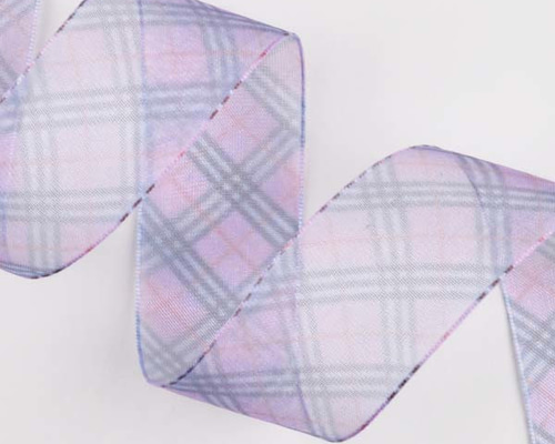 オーガンジーリボン (タータンチェック・パープルB) 5mカット pt  