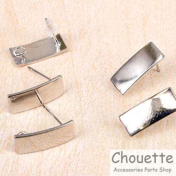　在庫処分　ピアス リング付き 銅 長方形 カン付き シルバー pt-831 1枚目の画像