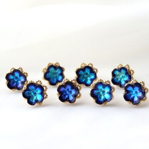 ヴィンテージスワロフスキー フラワーピアス *Bermuda blue ピアス