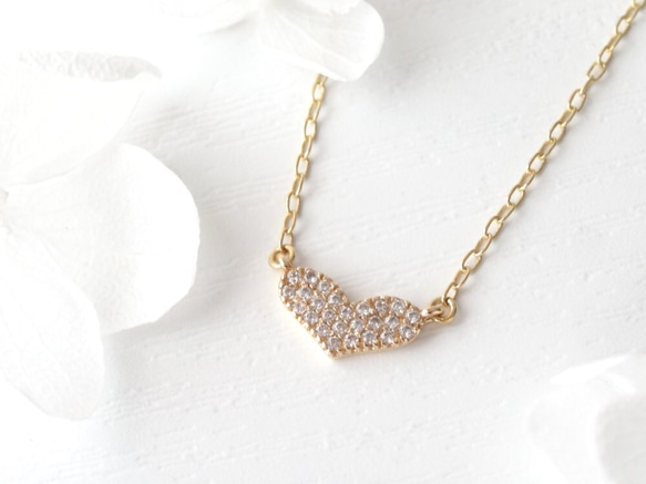 heart pave cubic zirconia necklace 2枚目の画像