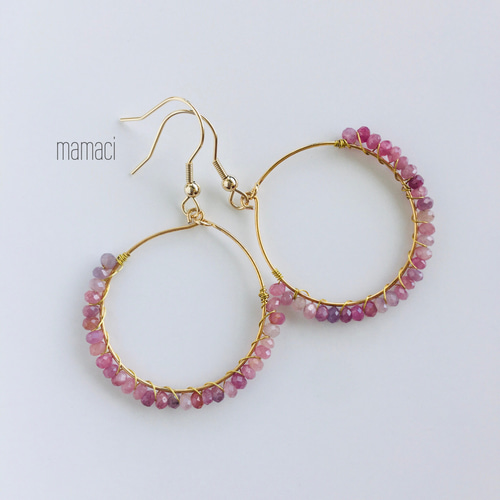 ピンクサファイア 天然石フープピアス ピアス（フープ） mamaci 通販 