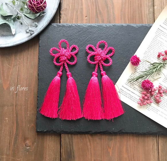 フューシャピンク♡梅結びタッセル髪飾り ウェディング 和装 成人式