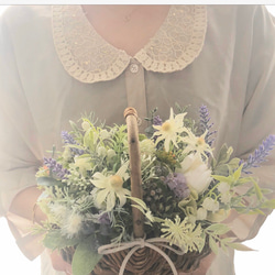 Sold out 暮らしに花をキャンペーン♡ラベンダー×フランネルフラワーかごブーケ 専用ケース付き 3枚目の画像