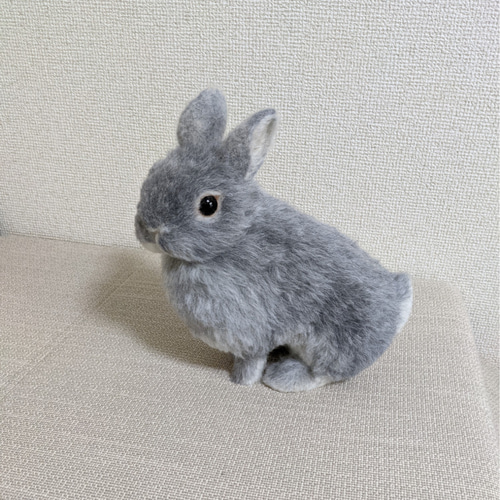 確認用　新品　グレーウサギ ネザーランドドワーフ（うさぎ）グレー 植毛 羊毛フェルト