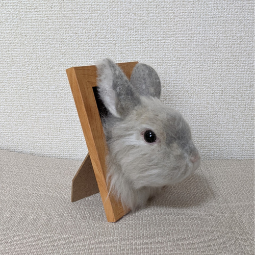 ネザーランドドワーフ（うさぎ）グレー大 フレーム 羊毛フェルト