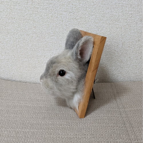 ネザーランドドワーフ（うさぎ）グレー大 フレーム 羊毛フェルト