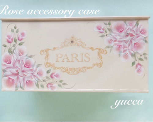 トールペイント 薔薇の長方形アイアンBOX フリーボックス・小物