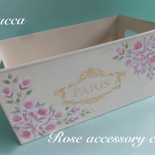 トールペイント 薔薇の長方形アイアンBOX フリーボックス・小物