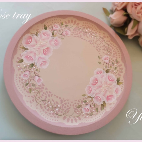 バンブーコースタートレイ。 トールペイント 。薔薇。 バンブーコースタートレイ | THREEPPY バンブーコースタートレイ