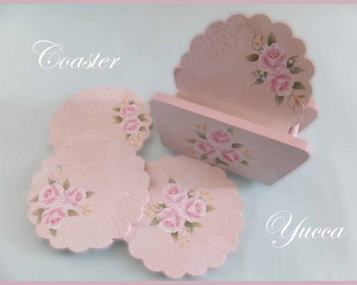 バンブーコースタートレイ。 トールペイント 。薔薇。 キティママ様♥トールペイント薔薇コースタートレイ2点