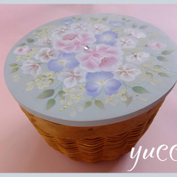 再販】ピンクの薔薇の薄型丸盆・おぼん・トレイ(トールペイント）送料