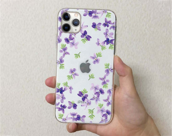 送料無料 全機種対応☆TPUケース すみれの花 iPhone15/iPhone15 Pro/ 2枚目の画像