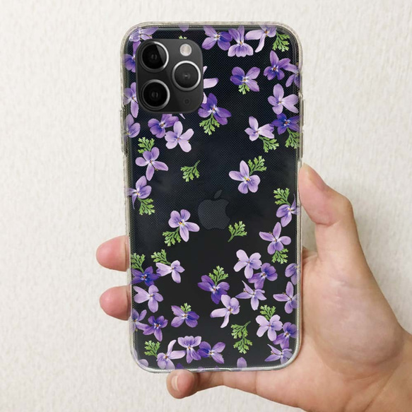 送料無料 全機種対応☆TPUケース すみれの花 Google Pixel8a/iPhone15/ 3枚目の画像