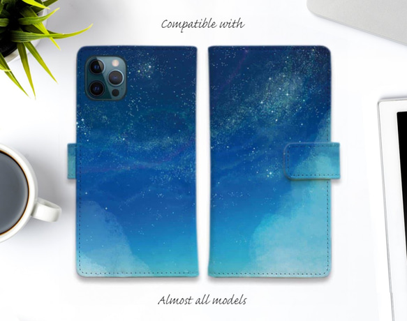 iPhone15/送料無料 全機種対応☆手帳型スマホケース・カバー Starry Sky 星空 星空 1枚目の画像