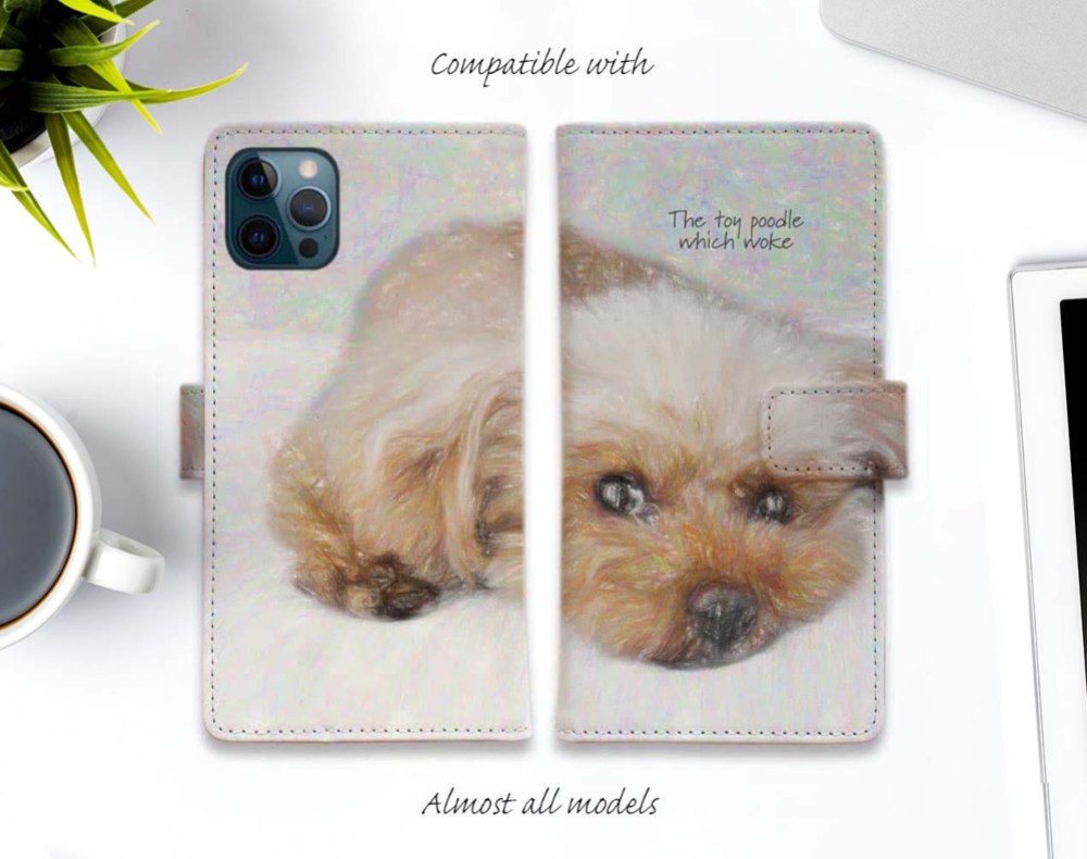 羊毛フェルト トイプードルの手帳型iPhoneケース
