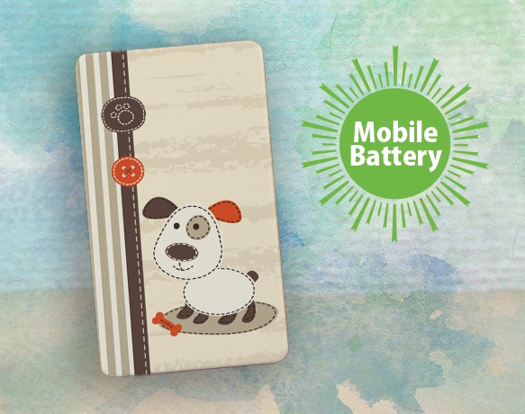 【モバイルバッテリー】パッチワーク風なイヌのイラスト　for iPhone&Android 1枚目の画像