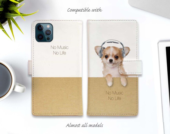 iPhone14/全機型免運費☆筆記本型智能手機保護殼 Chihuahua Datte No Music No Life dog 第1張的照片