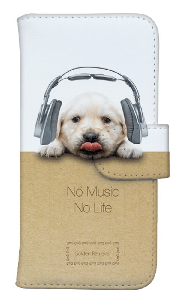 送料無料 全機種対応☆手帳型スマホケース・カバー ゴールデンだってNo Music No Life 犬 3枚目の画像