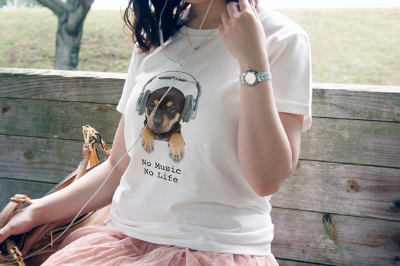 送料無料☆【ドライTシャツ】子犬だってNo Music No Life 1枚目の画像