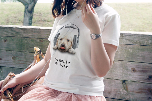 送料無料☆【ドライTシャツ】ゴールデンレトリバー子犬だってNo Music No Life 2枚目の画像