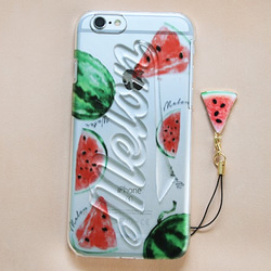 クリアケース【全機種対応】送料無料☆ watermelon スイカのストラップ付き iPhone8 iPhoneX 1枚目の画像