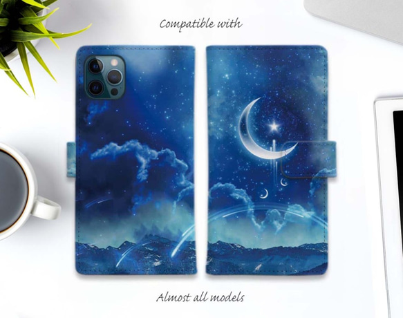 iPhone17/iPhone Air/iPhone17 Pro  全機種対応☆手帳型 月と星と地上の物語 1枚目の画像