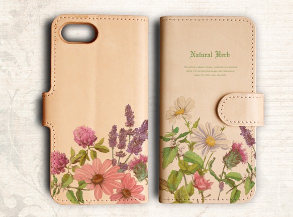 送料無料 全機種対応☆本革ケース 本革スマホケース ナチュラルハーブiPhone16/iPhone16 Pro/ 1枚目の画像