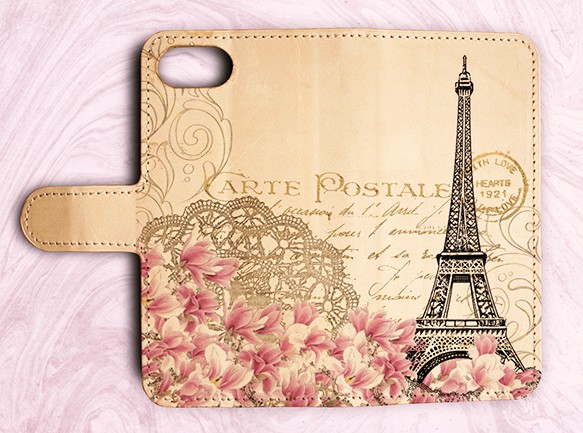 所有型號免運費 ☆ 真皮保護套 真皮智能手機保護套 Vintage Eiffel Tower iPhone14/ 第2張的照片