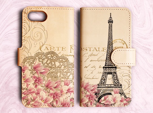 所有型號免運費 ☆ 真皮保護套 真皮智能手機保護套 Vintage Eiffel Tower iPhone14/ 第3張的照片
