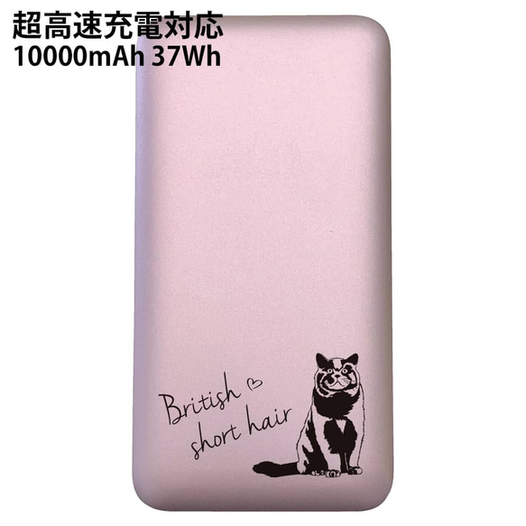 超高速充電モバイルバッテリー ピンク QuickCharge3.0 10000mAh ブリティッシュショートヘアの刻印 1枚目の画像