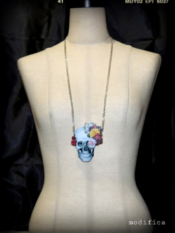 SKULL FLOWER NECKLACE　スカル　フラワー　ネックレス 3枚目の画像