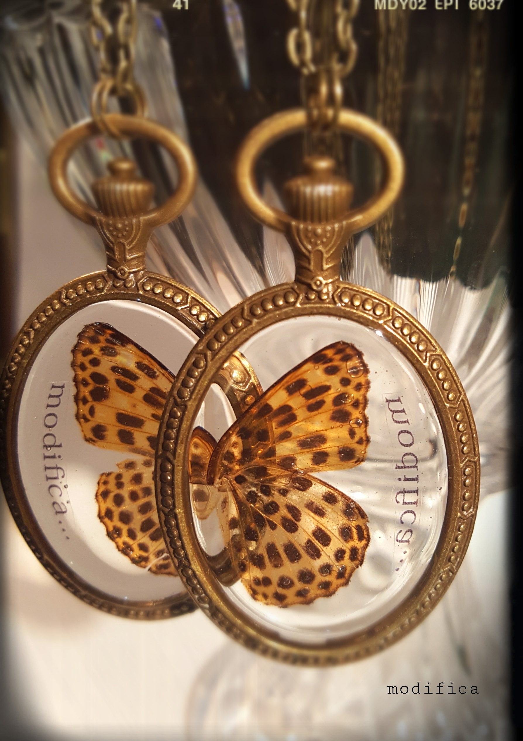 限定品　蝶のネックレス懐中額にとまっている様な透明感のある作品です。