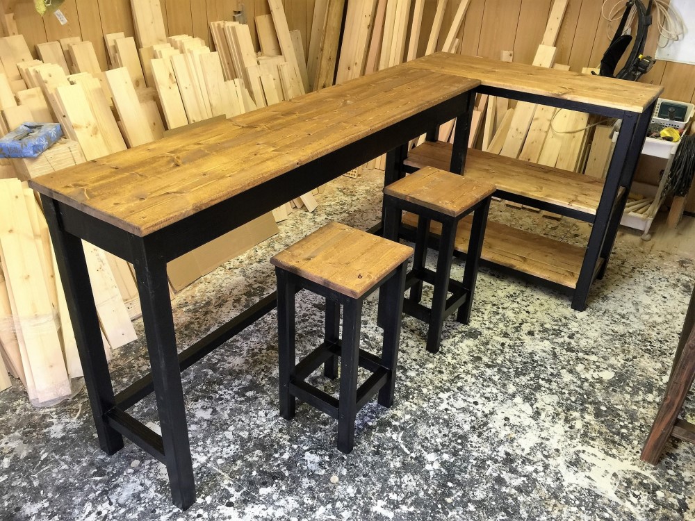 hotaru　男前家具　３点カウンター　キャビネット　スツール　セット　作業台　ミシン台　PCデスク　オーダー可