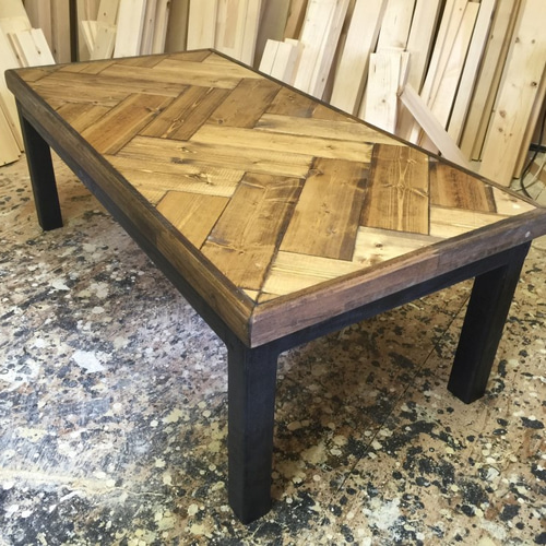 hotaru 男前家具 インダストリアル ローテーブル ヘリンボーン 