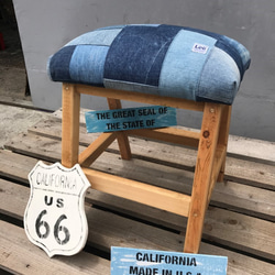 hotaru　椅子　ベンチ　スツール　デニムパッチワーク　リメイク　カリフォルニア　サーフ系　天然木　オーダー可 3枚目の画像